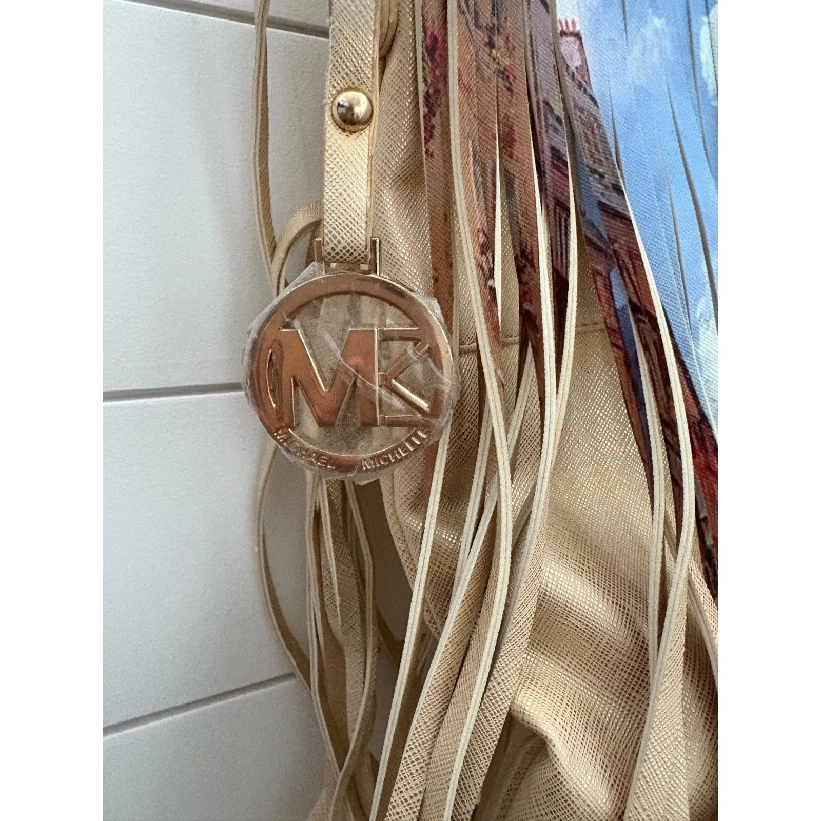 Michael Michelle Art Print Fringe Tote Bag Purse Shoulder Bag Unique‎ Design Tan - Image 3