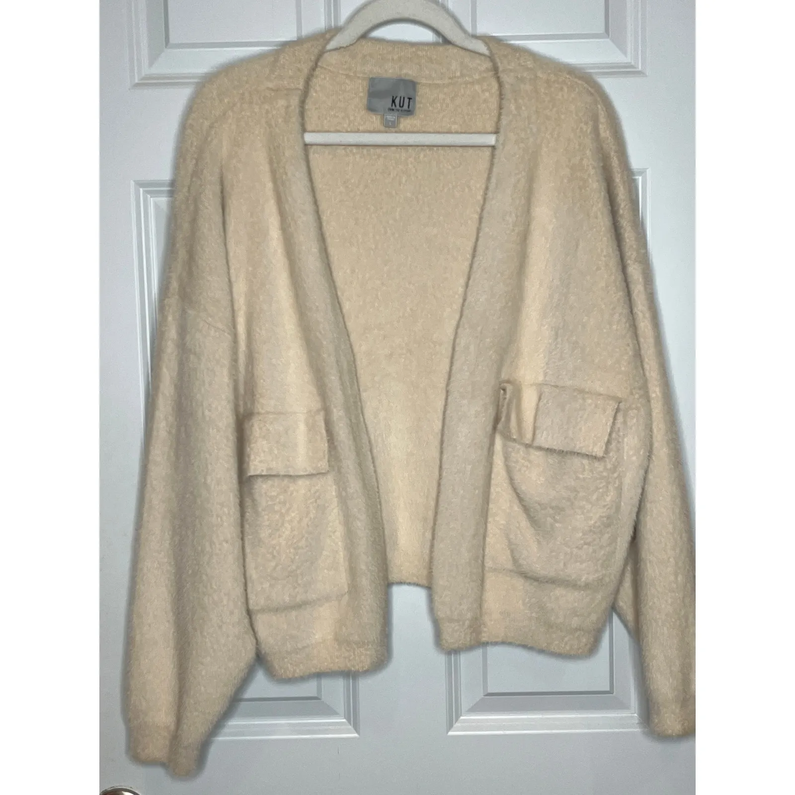 Kut from the Kloth Cream Soft‎ Plush Open Front Cardigan Large - Image 2