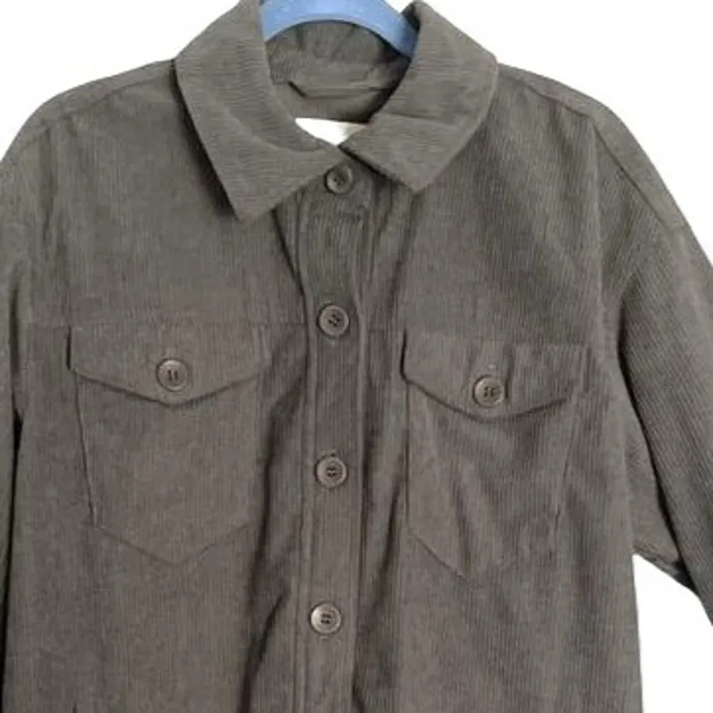 Anthropologie Avec Les Filles Womens Top Size L Gray Corduroy Long Sleeve Shacke - Image 3