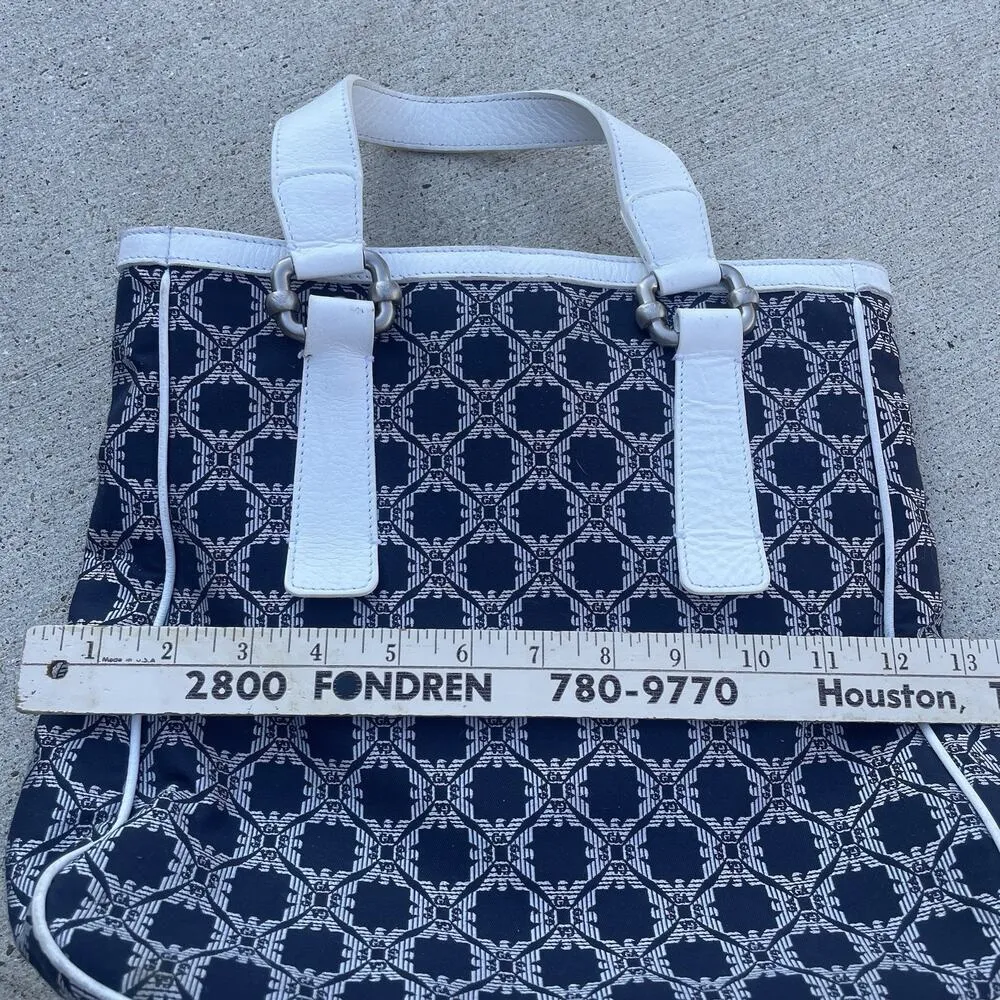 Vintage‎ Emporio Armani Handbag Fabric Blue/White Made In Italy Purse Leather - Image 9