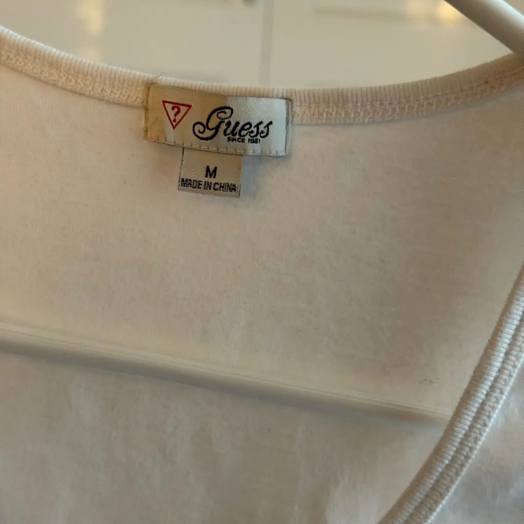 Y2K Guess White Tank Top with Rhinestone Logo - Image 3