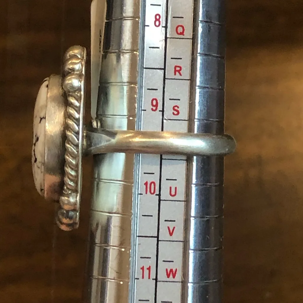 WHITE BUFFALO Turquoise Sterling Silver Cabochon Navajo Handmade Ring Adjustable - Image 6