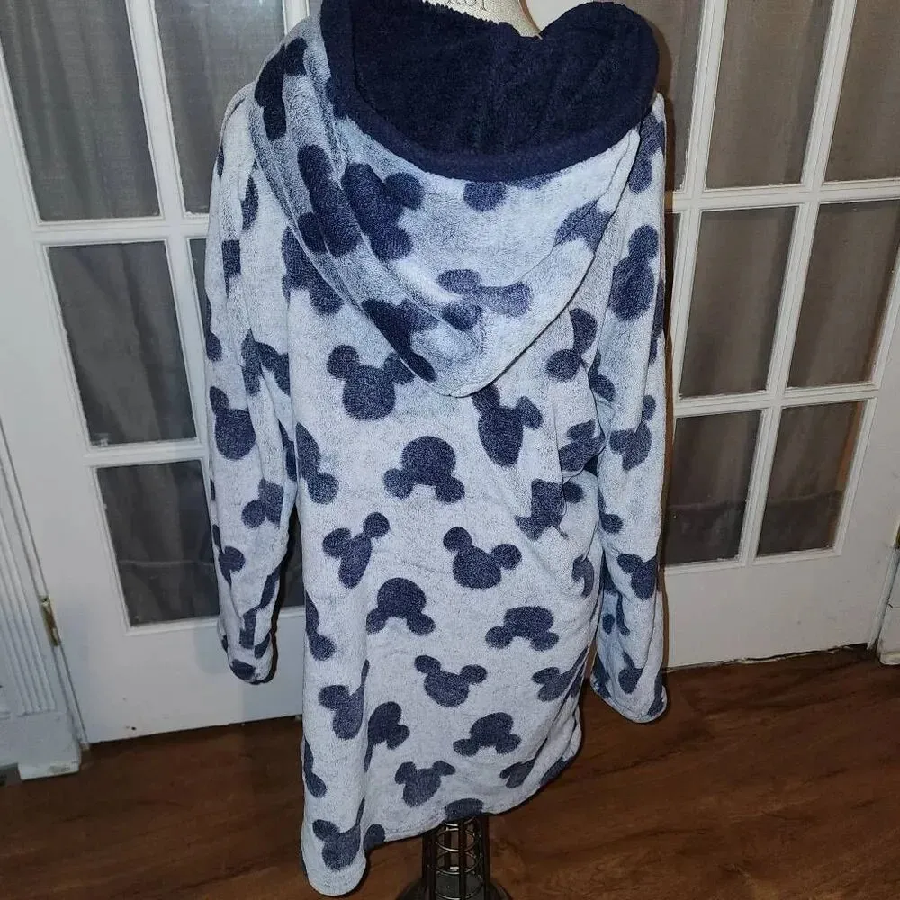 Disney Womens Gray Blue Mickey Mouse Faux‎ Fur Hoodie Dress Large - Image 2