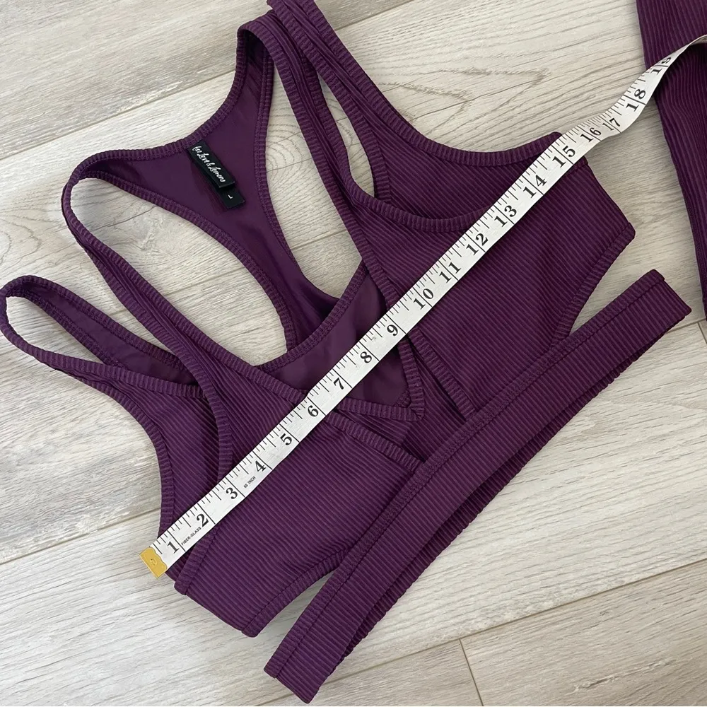 For Love & Lemons Workout Set cutout ribbed womens Purple (large) athleisure gym - Image 3