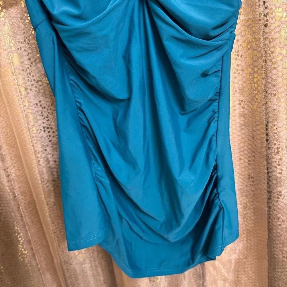 Venus Deep Teal Twist Front Halter Tankini Top Bikini Bottom Set Size 10 - Image 3