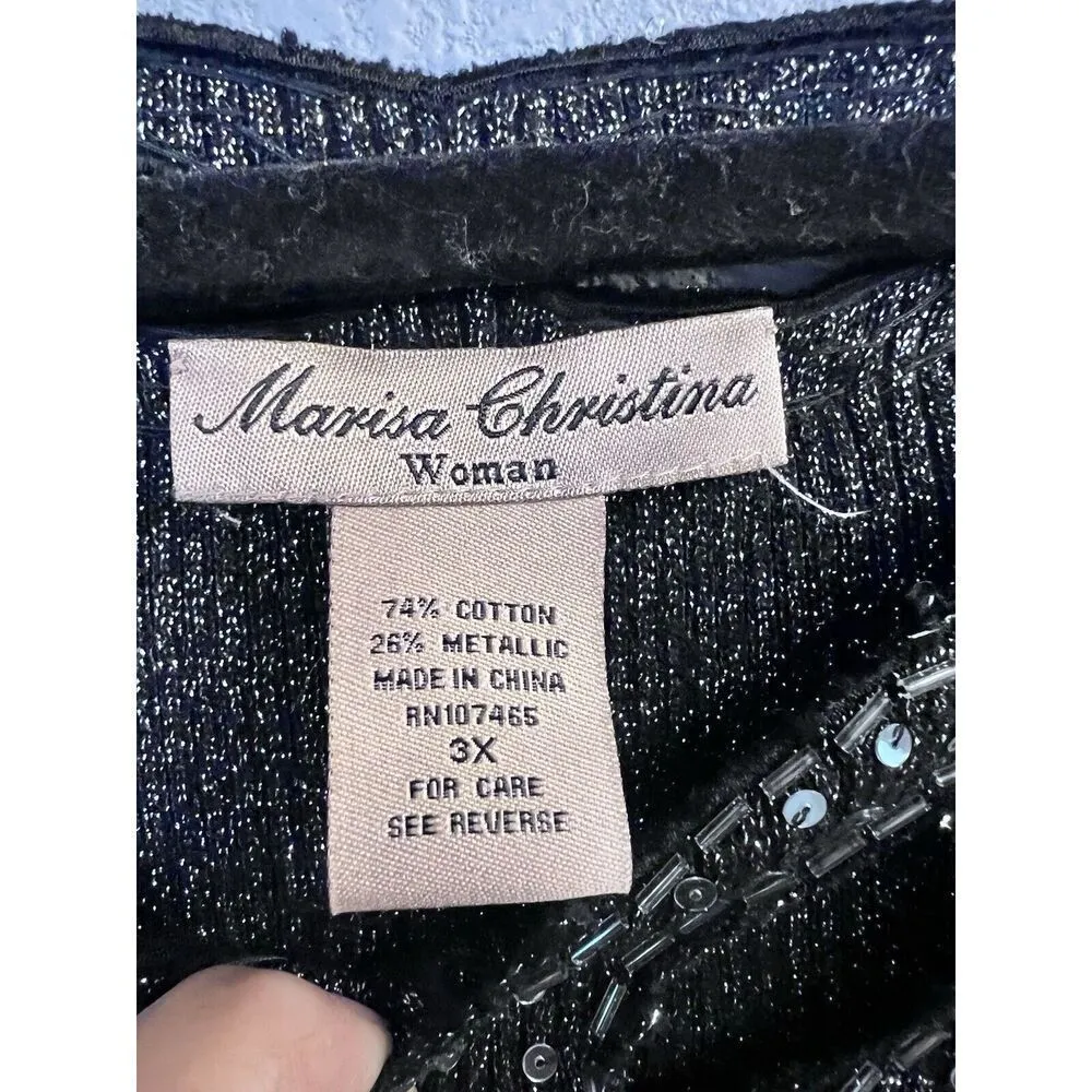 Marisa Christina Sweater Black Sparkle Cutouts Size 3X Stretchy Formal - Image 3