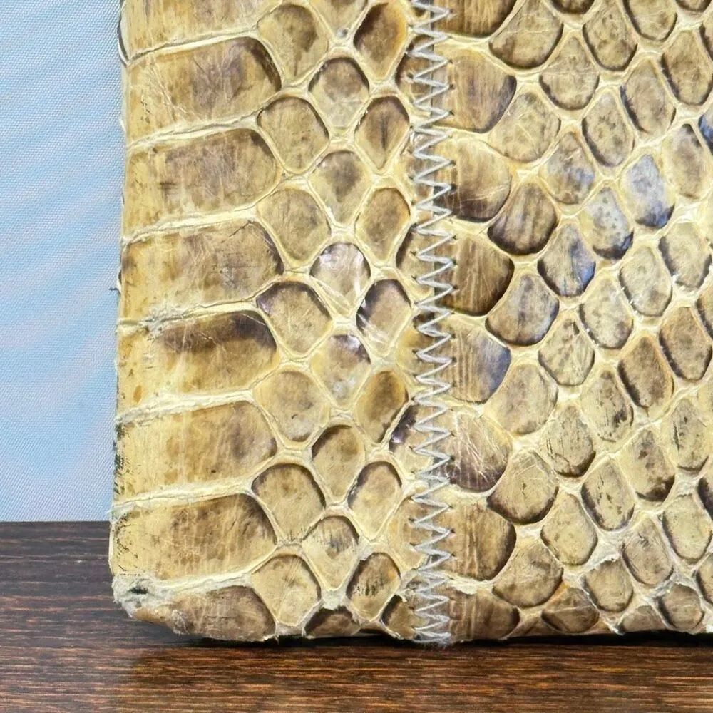 Vintage Clemente yellow snakeskin clutch purse size 11x7" - Image 2