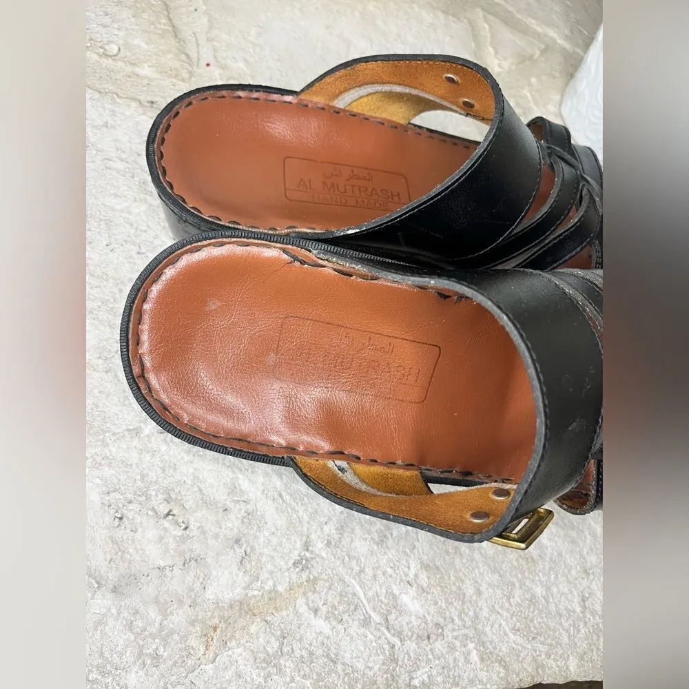 Al Mutrash Black leather toe ring slides sz 10 Black - Image 3