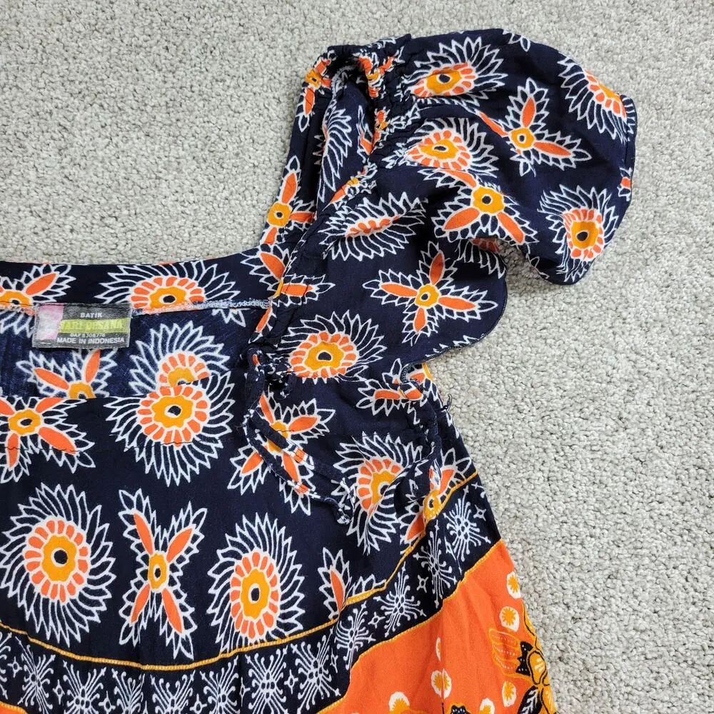 Sari Busana Womens Dress OS Orange Blue Batik Boho Floral Short Sleeves Pullover Size undefined - Image 15