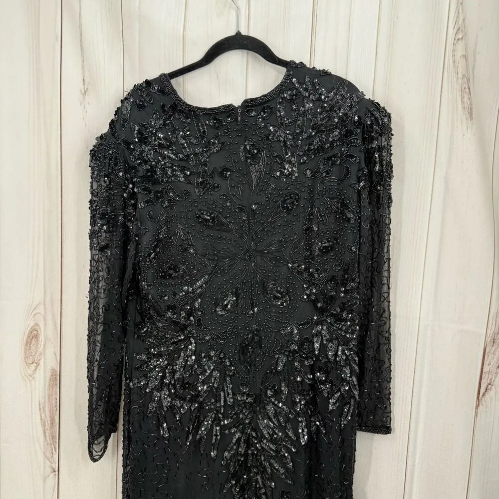 Baluchi Women’s 22 Black Beaded 100% Silk Maxi Longsleeve Dress Vintage Size undefined - Image 4