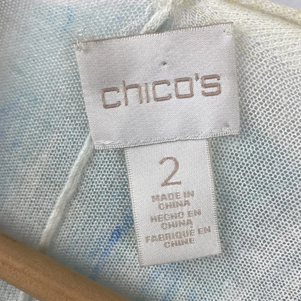 Chico’s Blue & White Print Knit Open Front Swimsuit Cover Top 2 L - Image 4