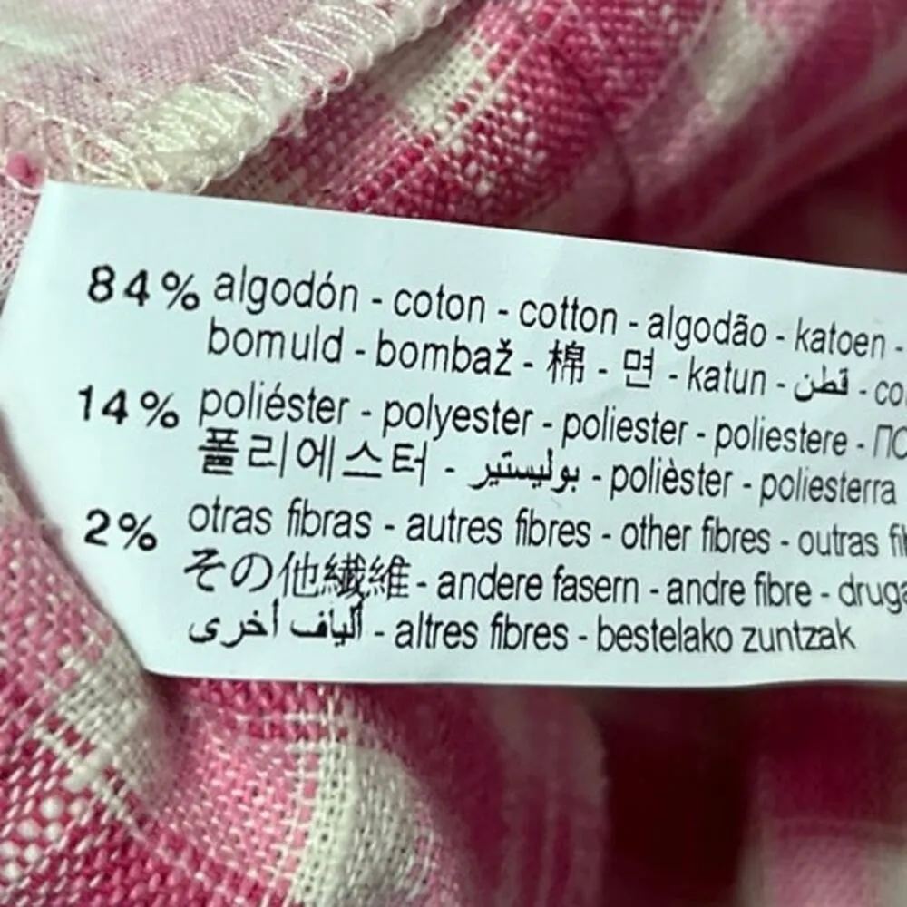 ZARA Women's Pink White Checkered Plaid Long Sleeve Button Shirt Crop Top Size M - Image 5