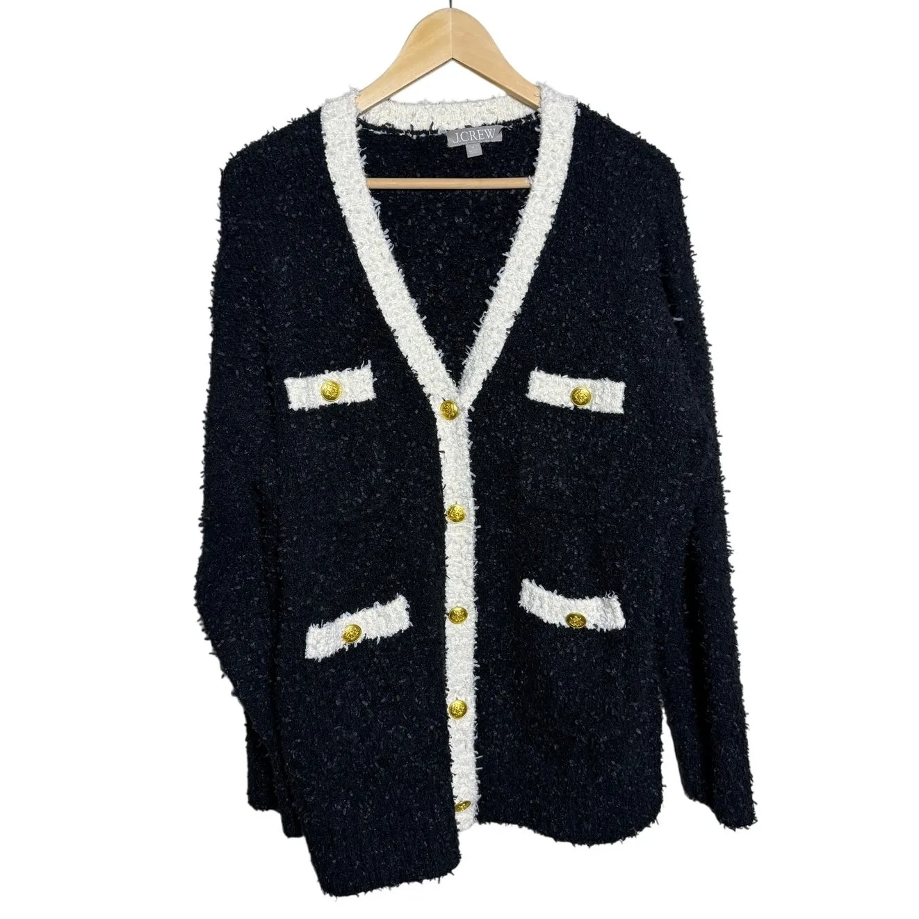J.Crew Longer Sweater Lady Jacket Textured Contrast Yarn Cardigan Coatigan Sz M - Image 3