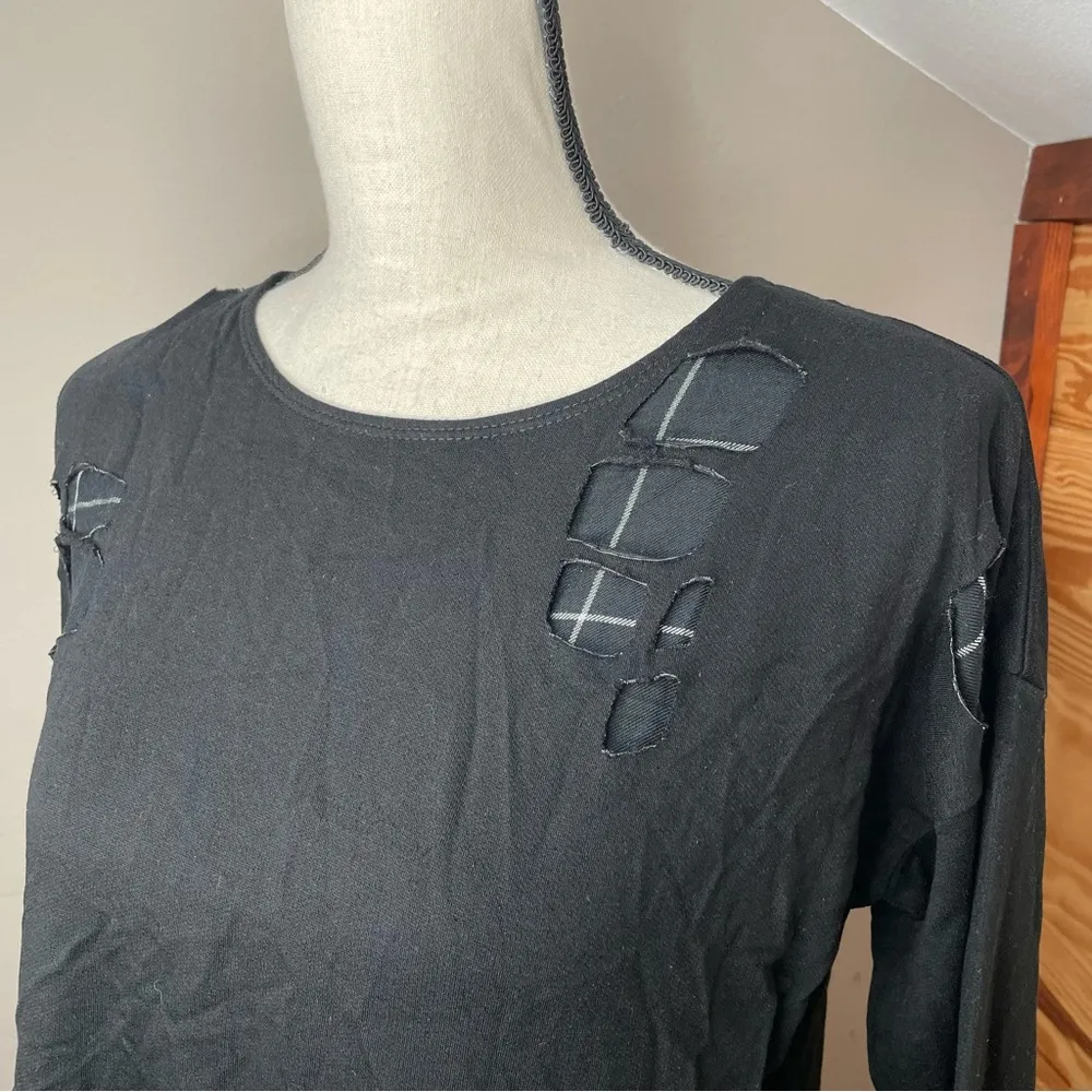 Generation Love Black Ripped Cutout Plaid Wool Silk Blend Sweater Extra Small - Image 4