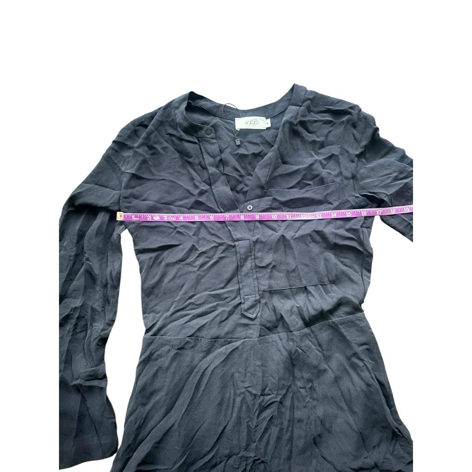 A.L.C. Montana Long-Sleeve Silk Flounce Dress Black Shirt Dress Size 0 - Image 5