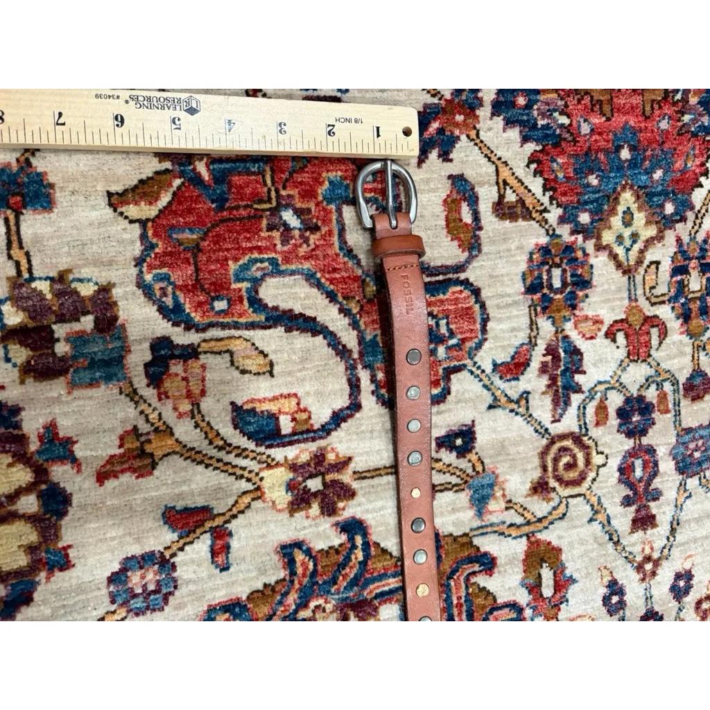 Fossil Brown Leather Belt Double Prong Grommet Casual Everyday Vintage Large - Image 3