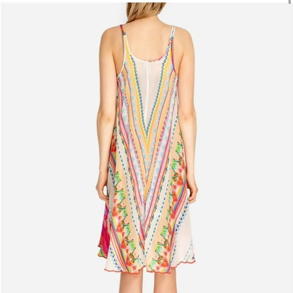 JOHNNY WAS Taleah Ribbon-Trim Georgette Tent Swing Dress Rose Beach- Size‎ XS - Image 3