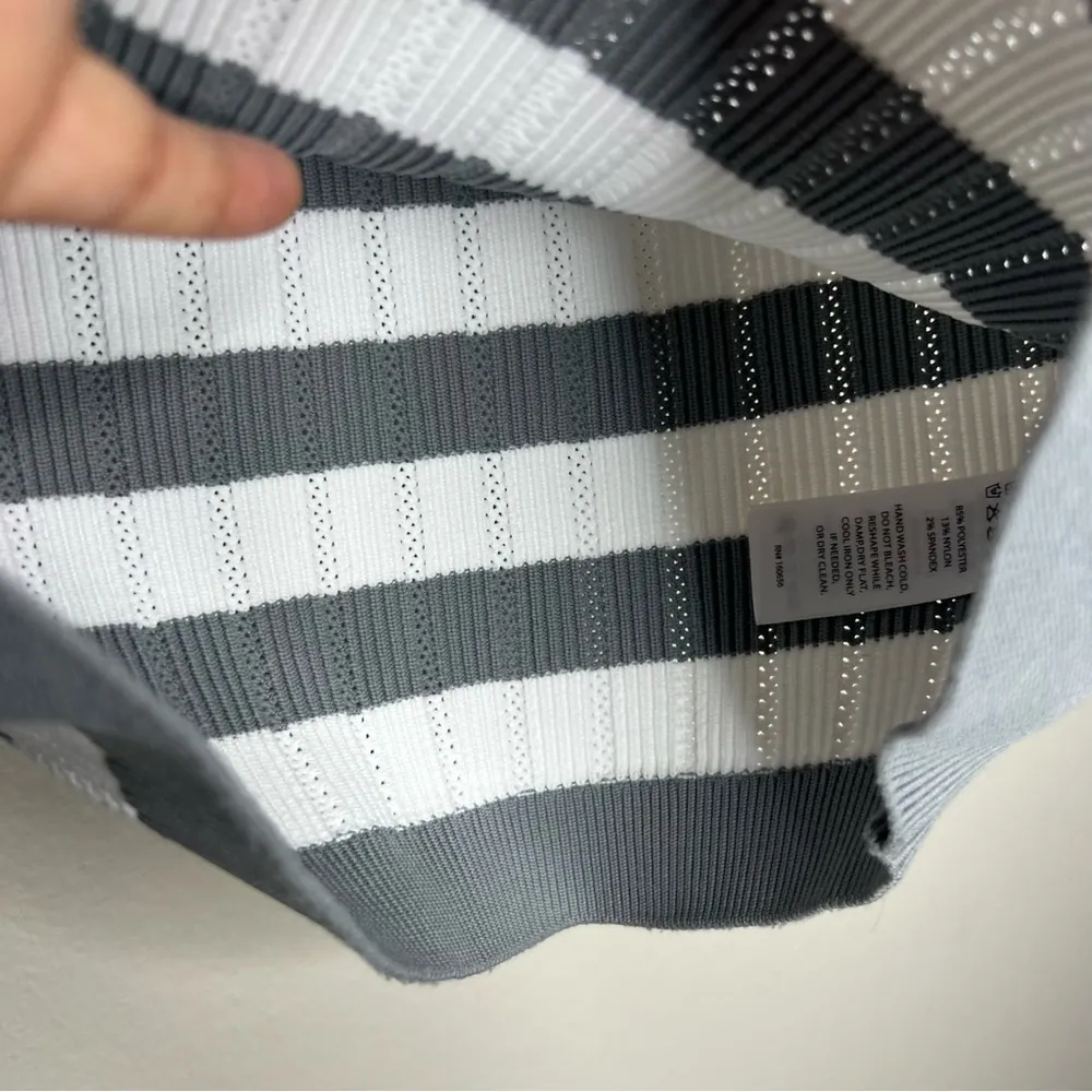 Happily Grey Pointelle Stretch‎ Knit Striped Ribbed High Neck Halter Tank Top Gray Size L - Image 5