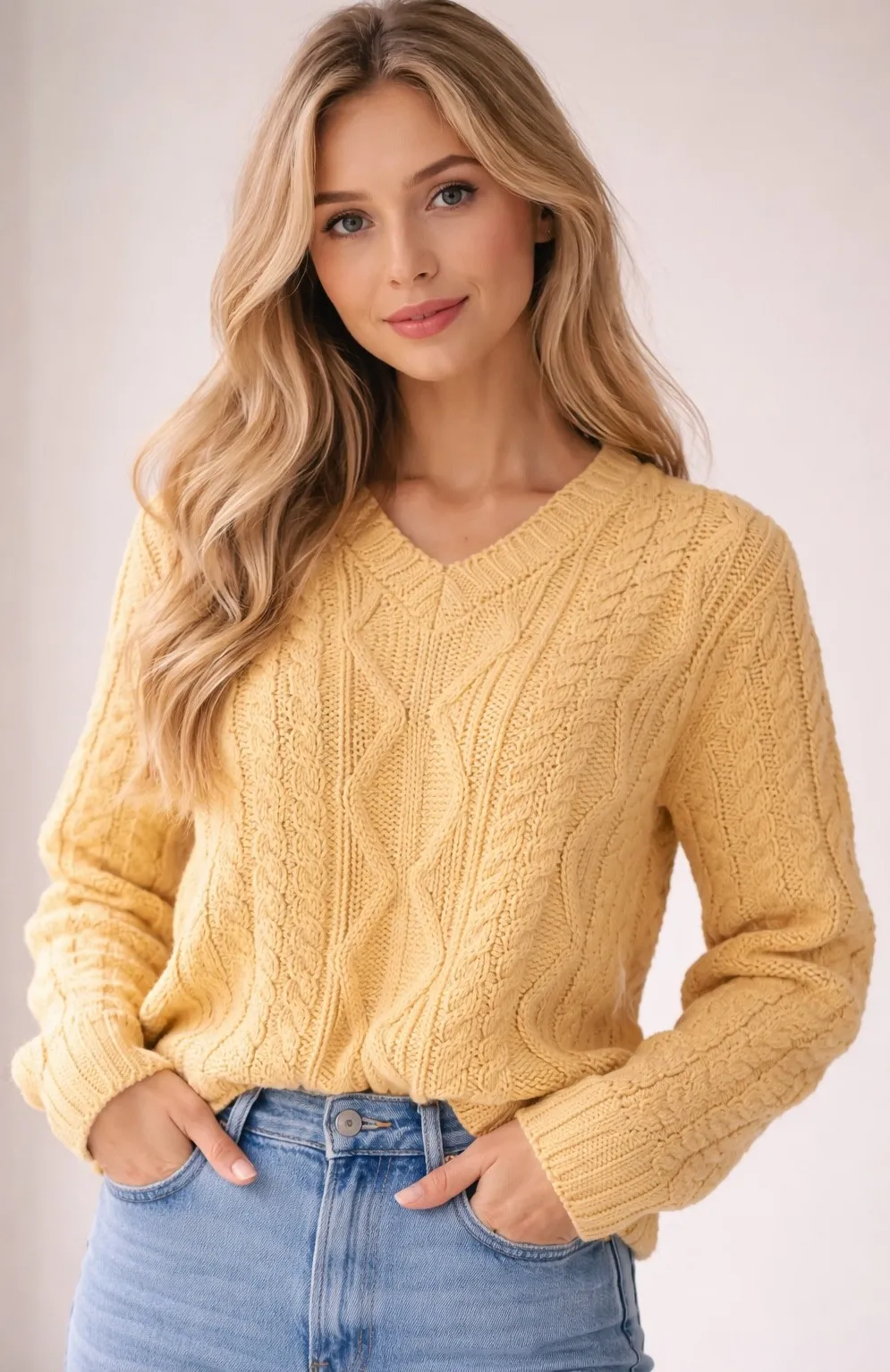Aran Crafts Women's Yellow Cable Knit Sweater 100% Wool Made in Ireland Size L Size L - Image 1