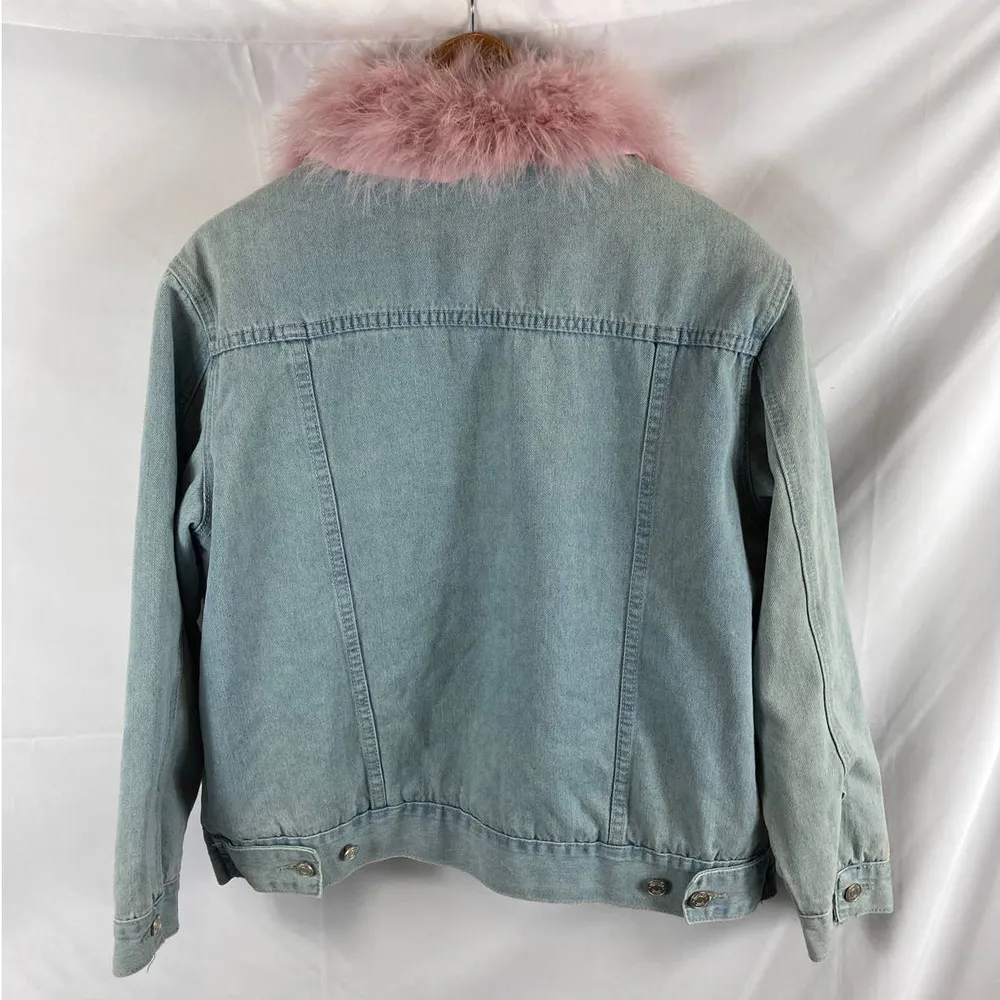Missguided Fur Collar Denim Jacket Size 4 - Image 3