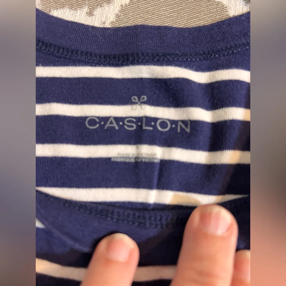 Caslon Blue and White Fitted Ribbed Tank Top nautical summer beach tennis prep - Image 3