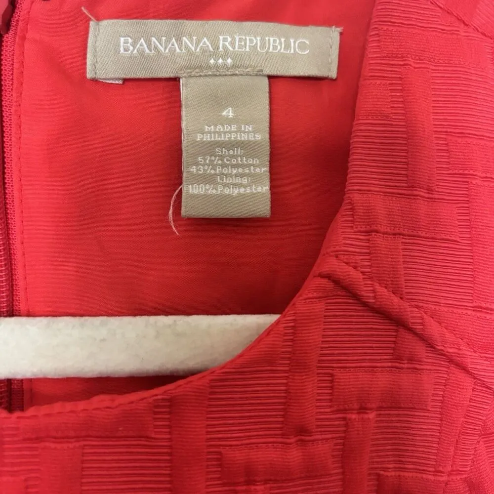 BANANA REPUBLIC Sheath Cocktail Dress Womens 4 Red Textured Sleeveless - Image 6