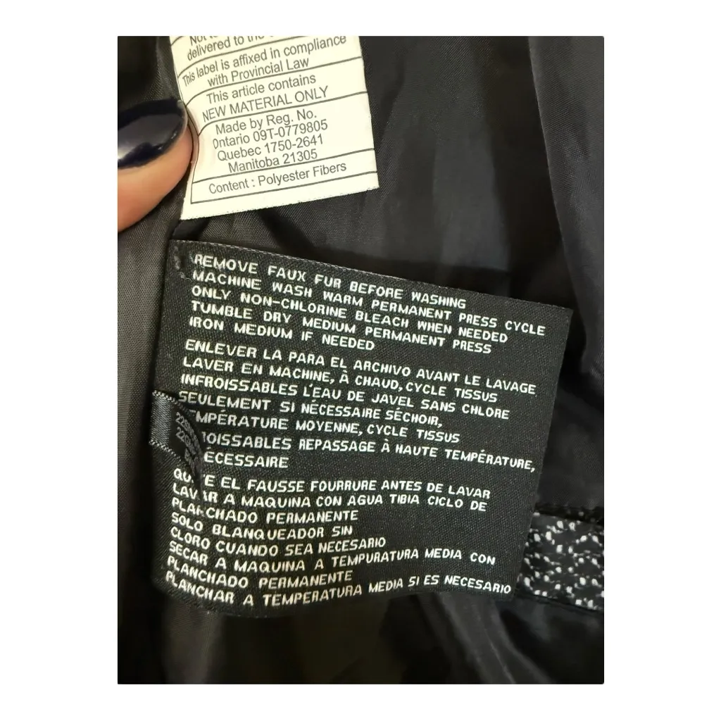 Guess LA Women’s Puffer Coat Jacket Hooded Black White Tweed Print Size XXL - Image 13