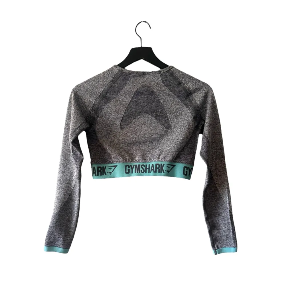 Gymshark Long Sleeve Cropped Top Gray Seamless Logo Band XS/S - Image 4