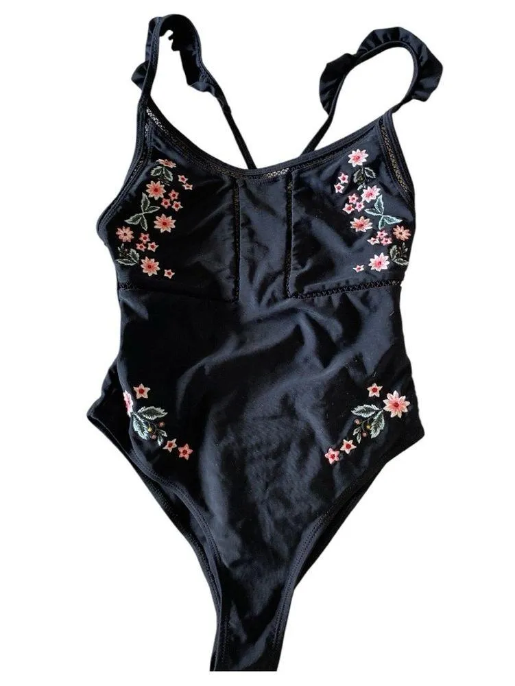 Topshop Floral Frill Embroidered One-Piece
Swimsuit Sz 2 - Image 5