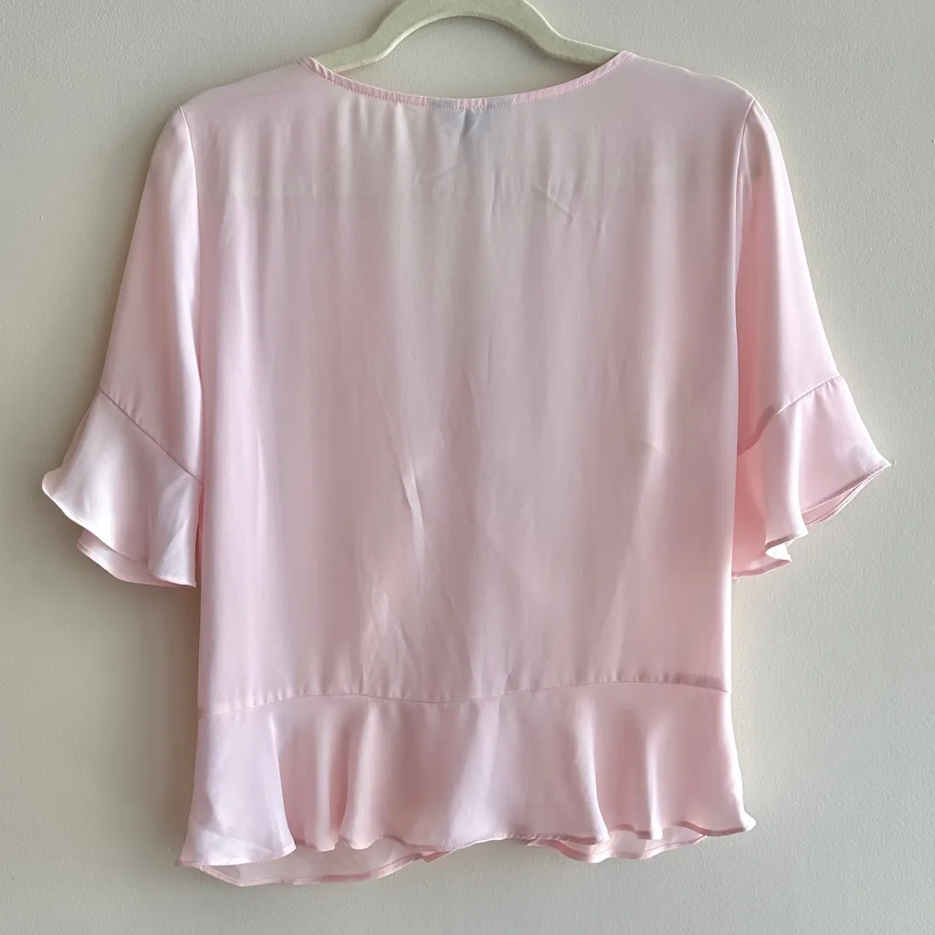 Belle Sky Ballerina Pink Ruched V-Neck Blouse, Size Medium - Image 11