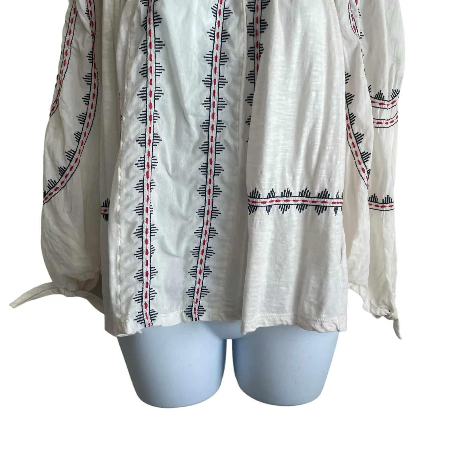 Vintage America Blues Women Top S Ivory 3/4 Sleeve Embroidered‎ Boho Festival - Image 9