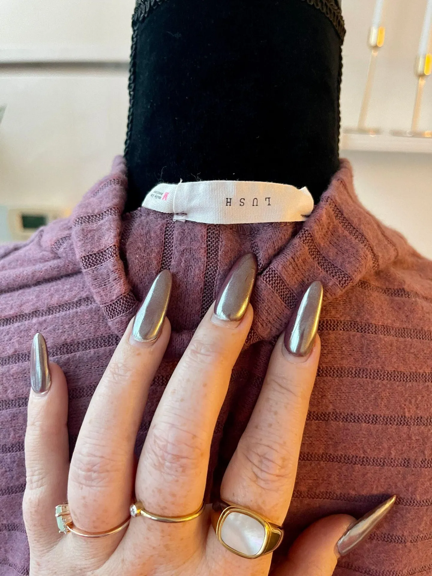 Ribbed Pink Mock Neck Long Sleeve Top Size Medium - Image 5