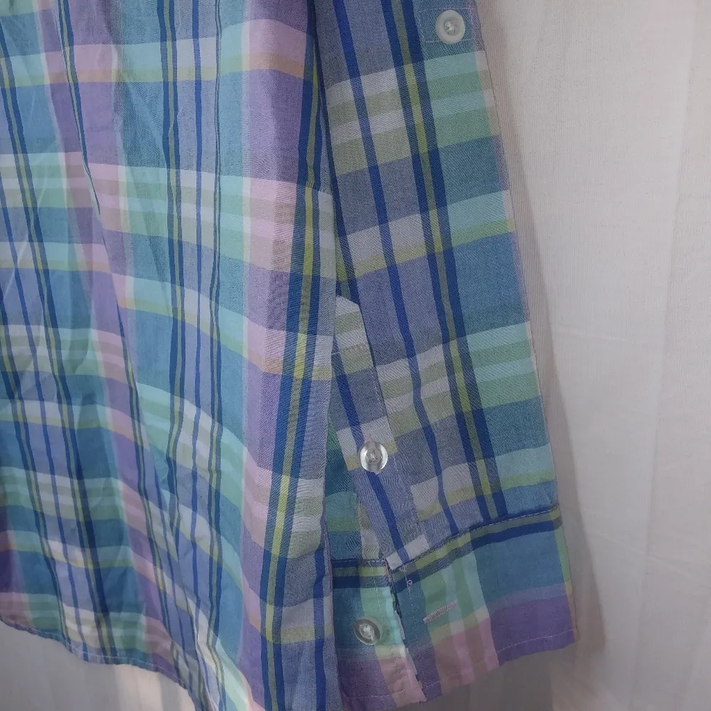 Caribbean Joe L Pink Blue Plaid Top L - Image 3