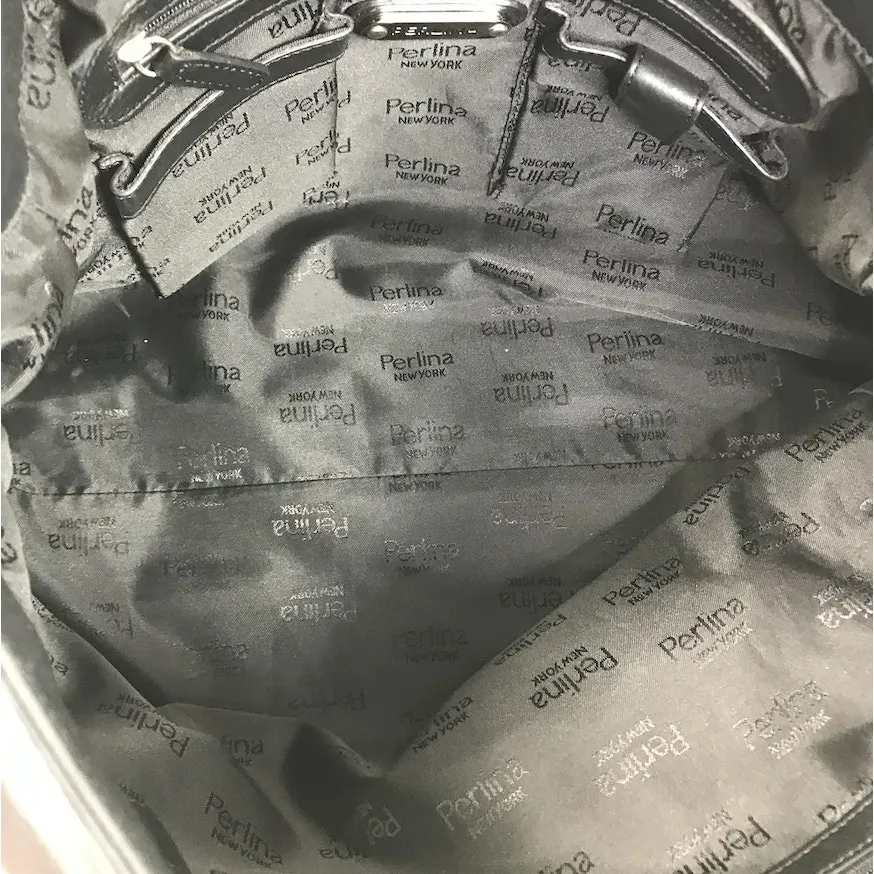 PERLINA NEW YORK Leather Tote Shoulder Bag Black Office Business Everyday Travel - Image 10