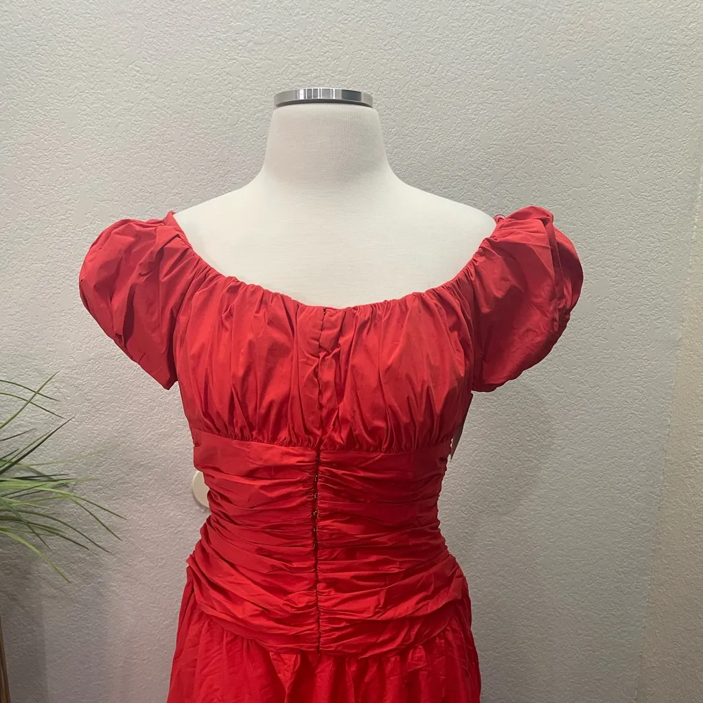 New! Nocturne Drape Off the Shoulder Midi‎ Dress in Red Sz Large $299 - Image 7