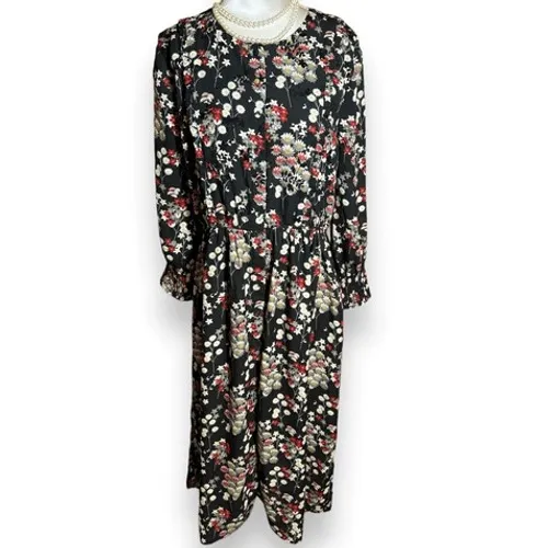 Downeast Womens Black Velvet Floral Long Sleeve Button Midi Dress sz S Cottage - Image 2
