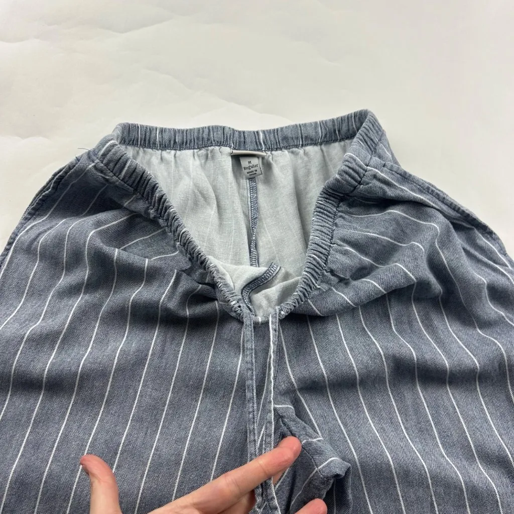 A New Day Blue Pinstripe Linen Blend Wide Leg Lounge Pant M - Image 4