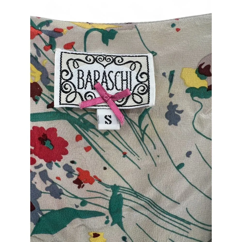 Baraschi | S | Anthroplogie 100% Silk Tie Front Mini Dress Bow Floral Puff - Image 7