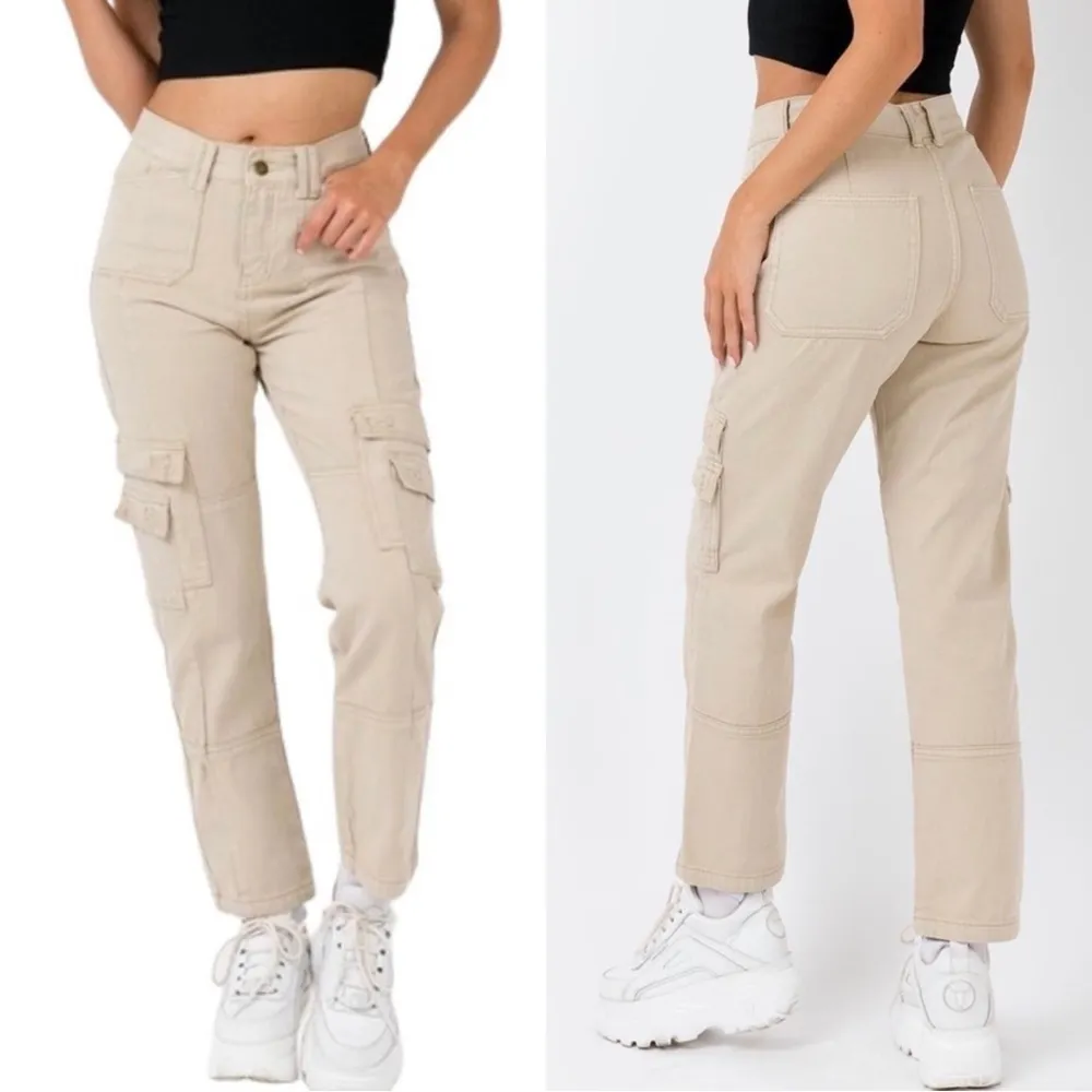 Lioness Stacey High Rise Cargo Pants Tan Beige Small - Image 2