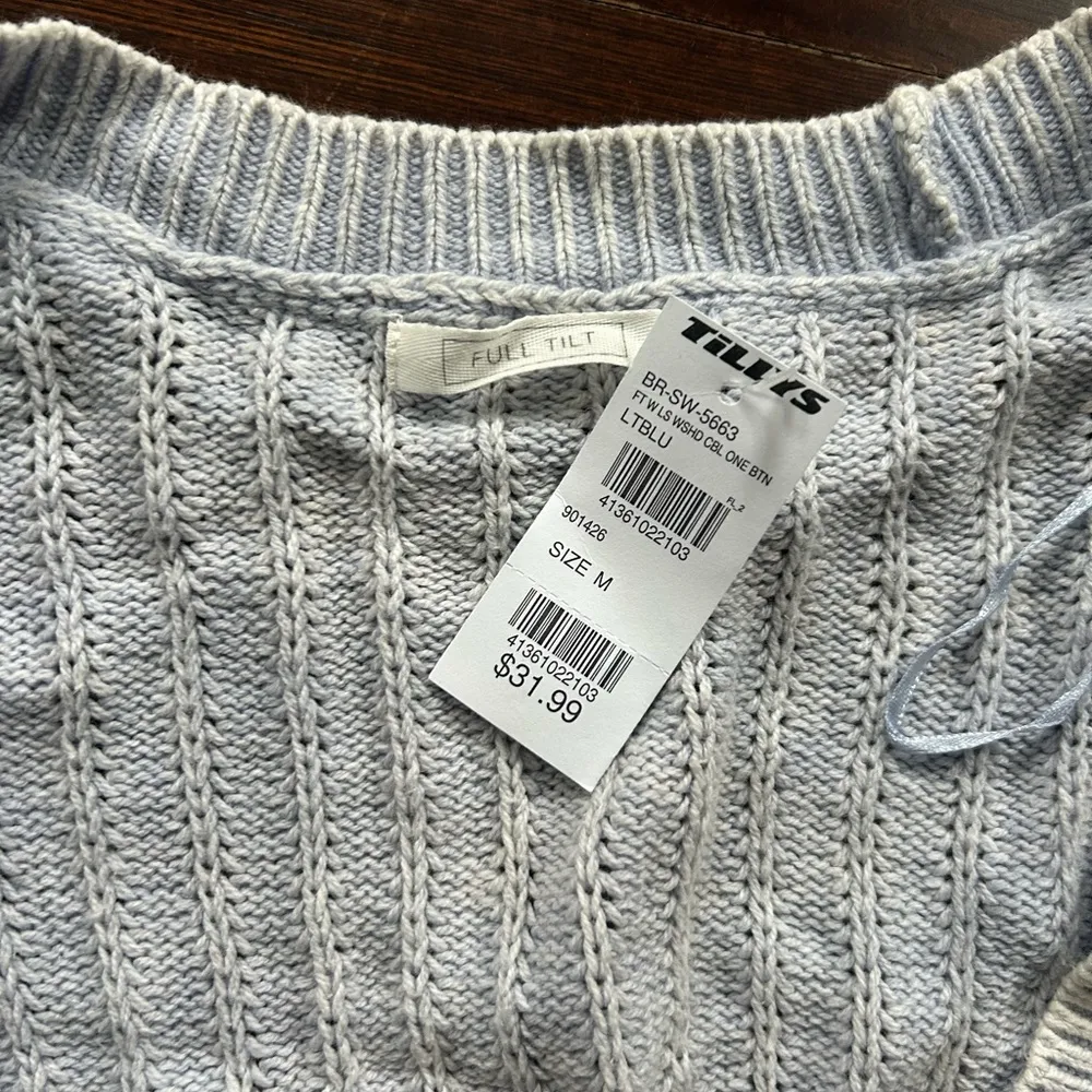 Cable Knit Cropped Sweater - Light blue - Image 3