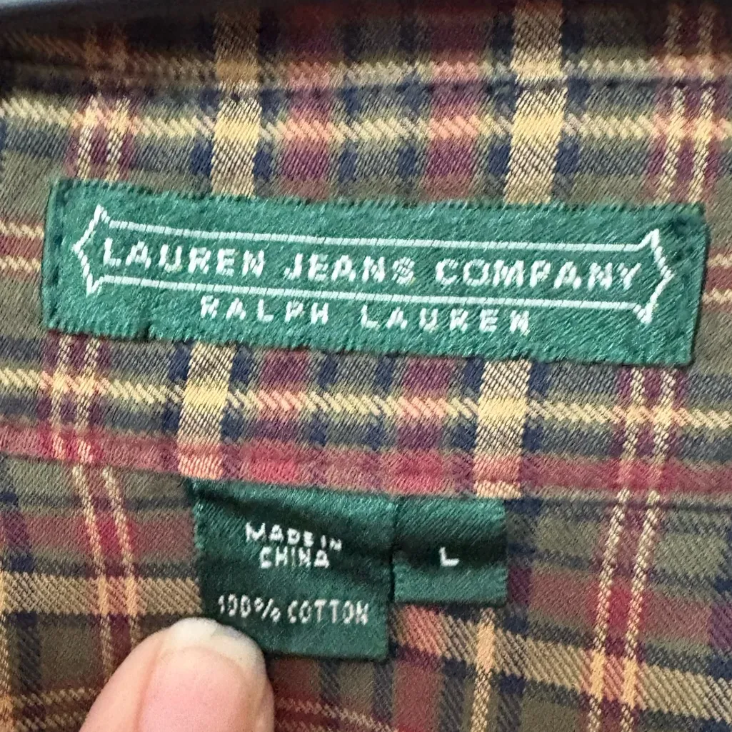 Lauren Jeans Company 100% Cotton‎ Snap Long Sleeve Western Shirt Size Large - Image 3