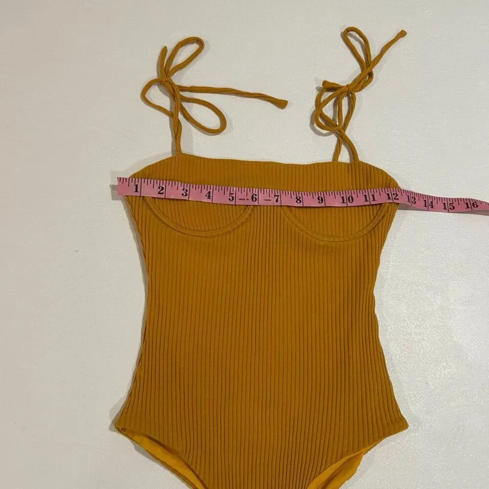 Princess Polly Mustard Ribbed Bodysuit Size 0 US / AU 4 - Image 4