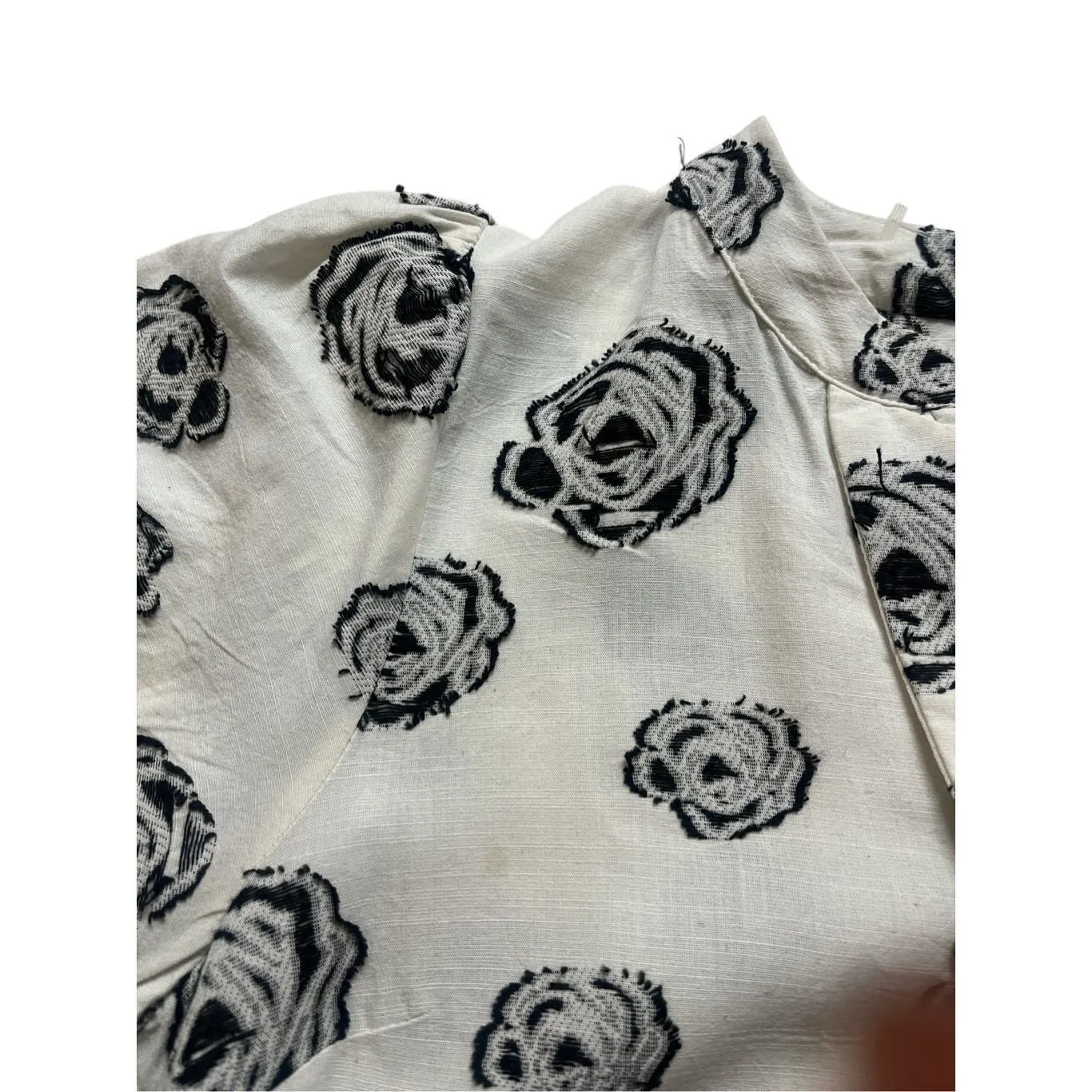 Voy dress off white with floral pattern and ric rac Cotton and linen sz Small Black - Image 3