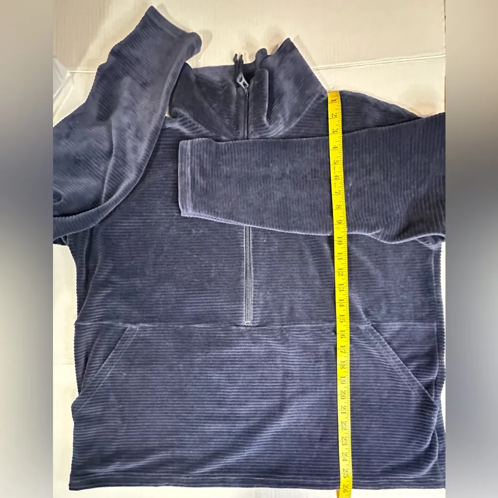 LL Bean Blue Loose Turtle Neck 3/4 Zip Up Kangaroo Pocket Ribbed Sweater XL - Image 6