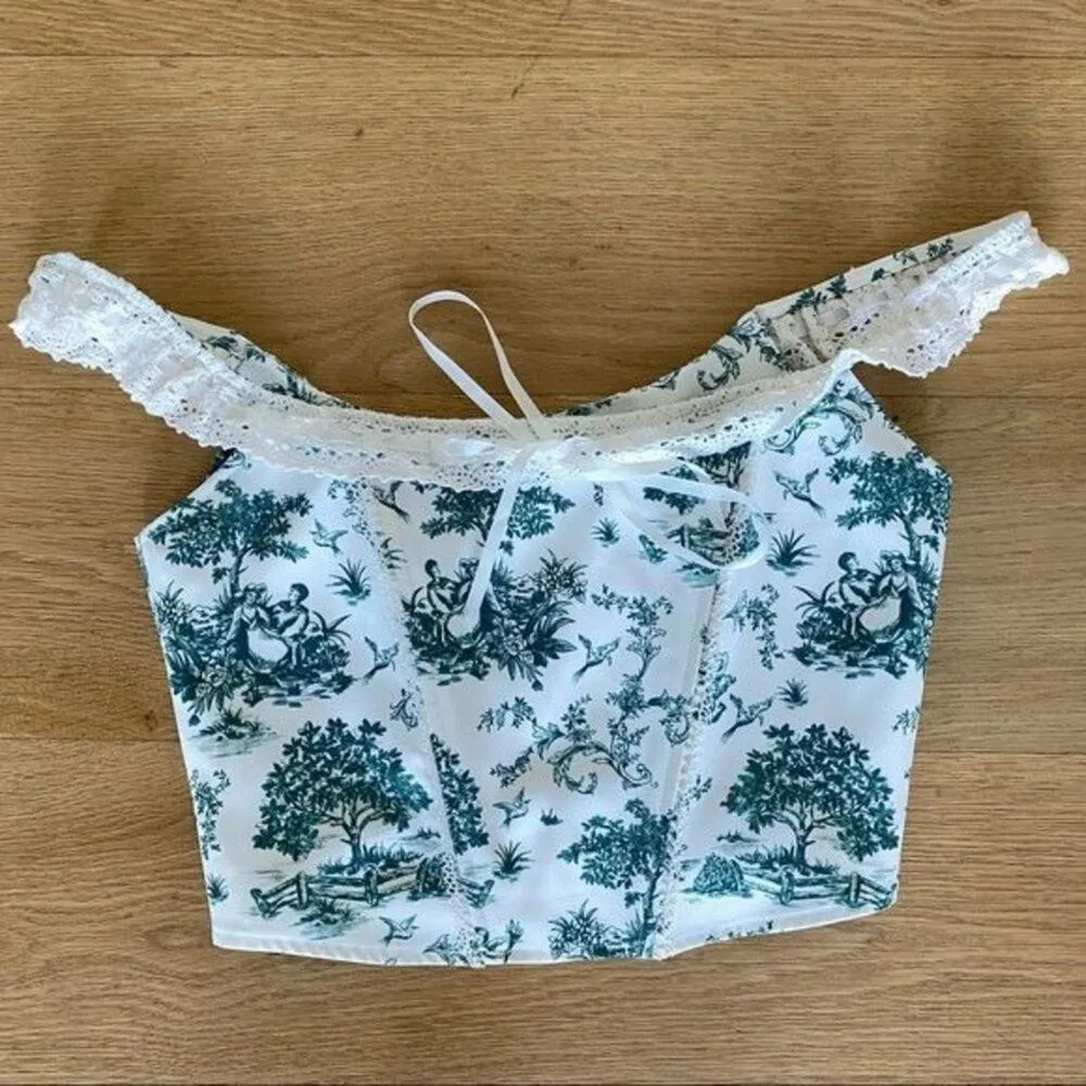 Licorne Sans Corne Estrella Corset in White & Green Floral Size M - Image 3