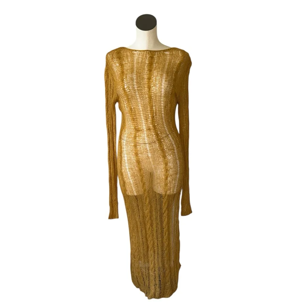 NWT ZARA  WOMAN MIDI OPEN CABLE-KNIT DRESS SLIT TOBACCO SZ-L-XL - Image 8