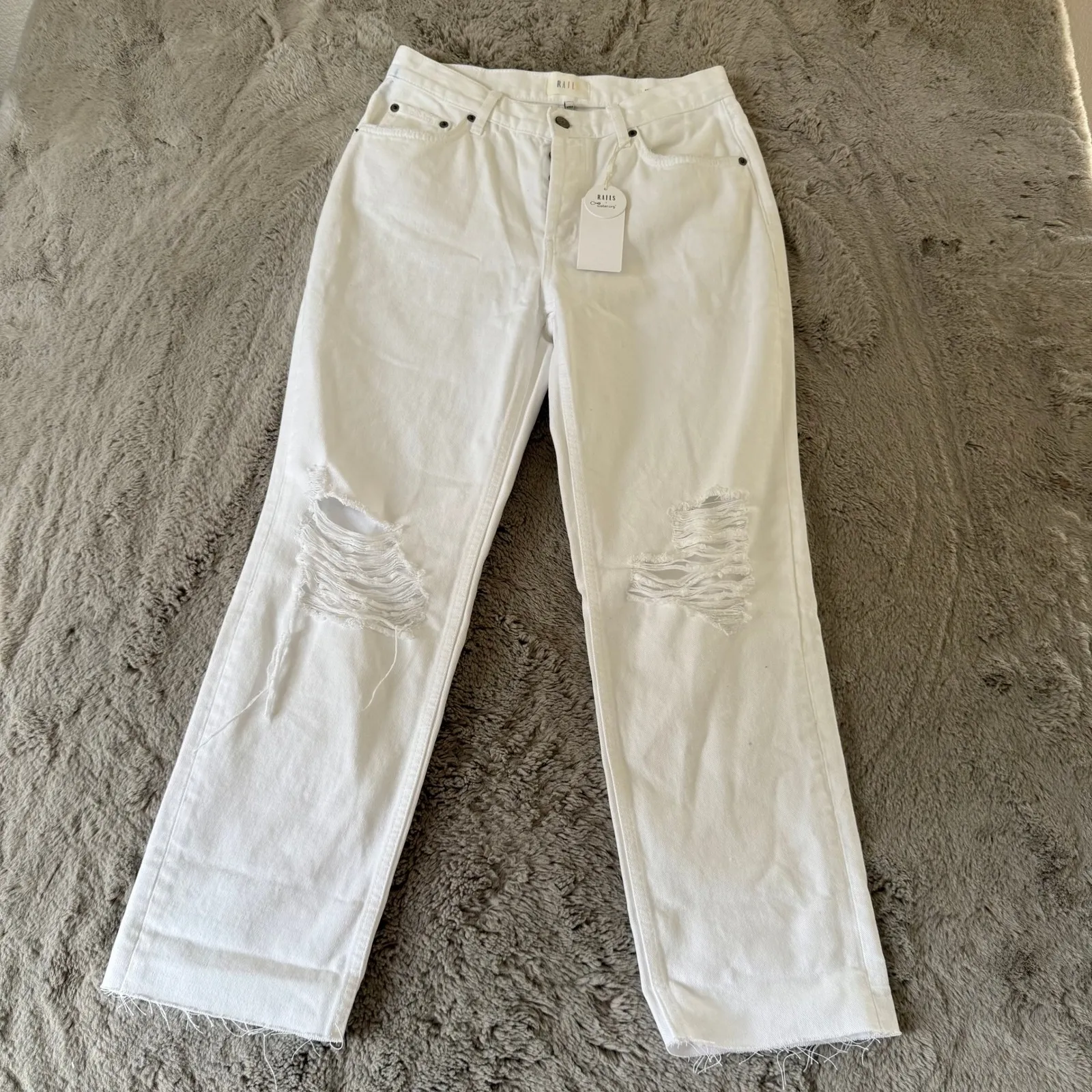 Rails The Atwater Blanche Distressed White Slouchy Straight Leg Jeans - Image 3