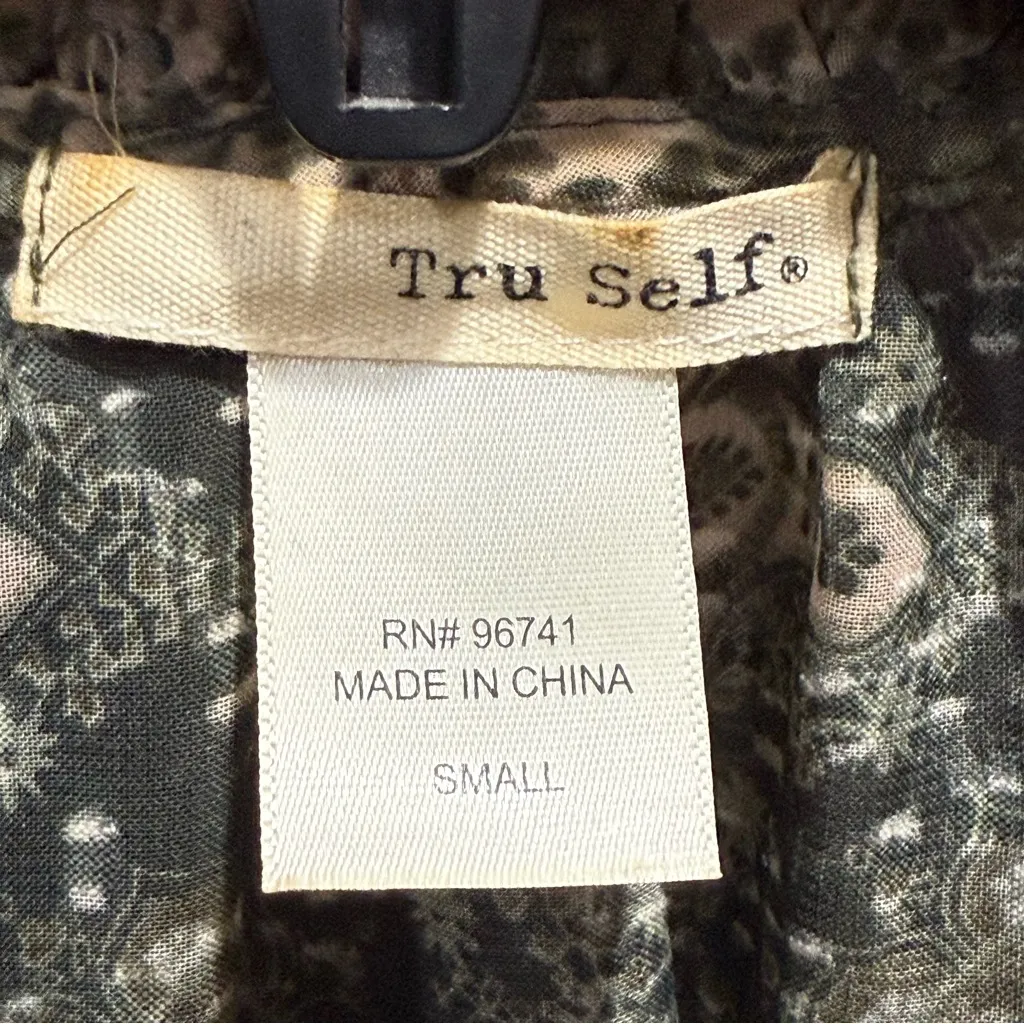 Elegant Olive Patterned Sleeveless Blouse/Cardigan, Size S - Image 5