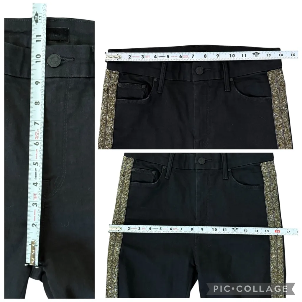 MOTHER Denim High Waisted Looker Ankle Fray Guilty Flash Black Embellished 28 - Image 12