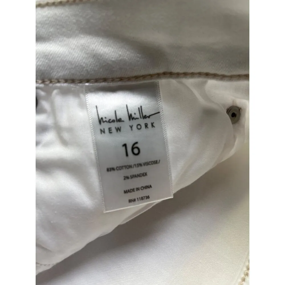 Nicole Miller Women's White Mid Rise Straight/Skinny Jeans Size 16 SKU 5174 - Image 8